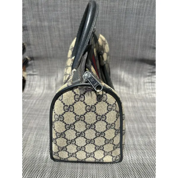 Vintage Gucci Boston Bag‎ Blue/Navy Leather Satchel Handbag - Image 4