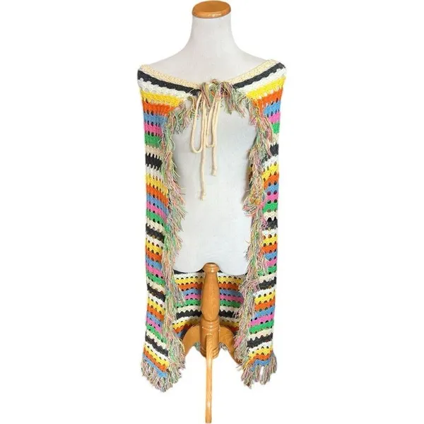 Women Boutique Fringe Crochet Sarong Wrap Coverup Maxi Skirt Beach Swim - Sz S - Image 3
