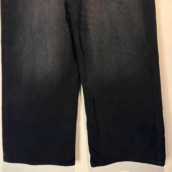 American Eagle Super High Rise Ultra Wide Leg Black Whiskering Fading Size 12R - Image 7