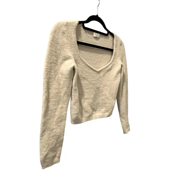 Aritzia Wilfred Free Ivory Size Medium Long Sleeve V-Neck Sweater Soft Stretchy - Image 4