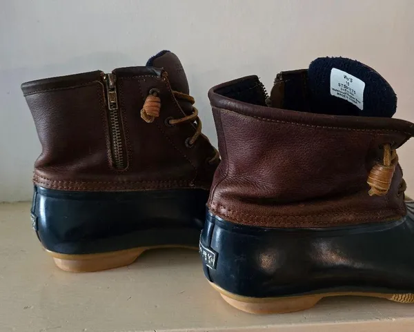Sperry Saltwater Duck BOOTS Women's Rubber Leather Blue Brown STS91175 - Image 5