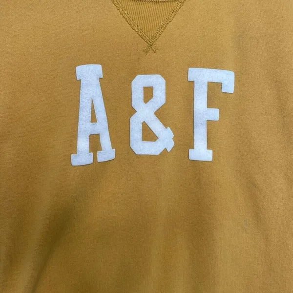Abercrombie Fitch Top Womens XS Felt Logo Sweatshirt Academic Rugby Yellow - Image 9
