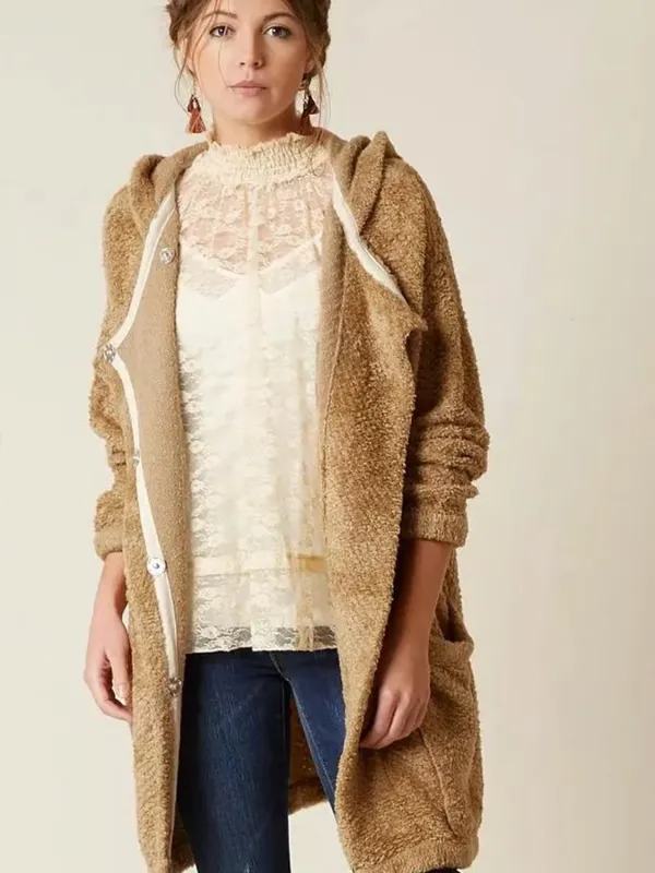 Free People Warm Wishes Hooded Sweater Teddy Jacket Cardigan - Image 6
