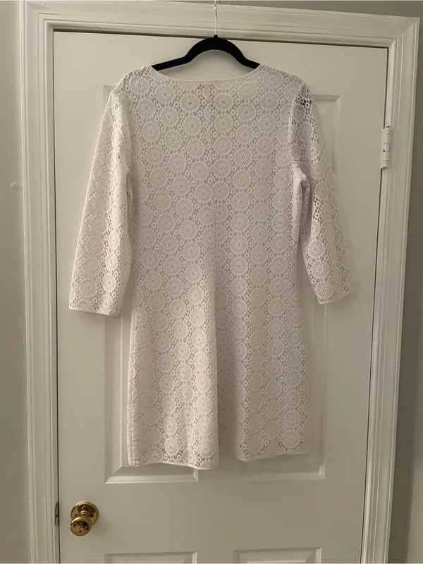 Lilly Pulitzer White Lace V-Neck Long Sleeve Dress - Image 3