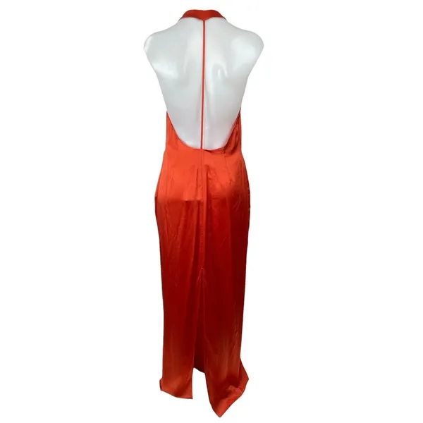 NEW Reformation Ivan Burnt Orange Silk Satin Halter Sheath Maxi Dress Size L - Image 3