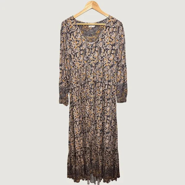Faherty Isabella Dress Black Belmar Paisley Viscose Crepe Maxi WDH2104-BLB Small - Image 7