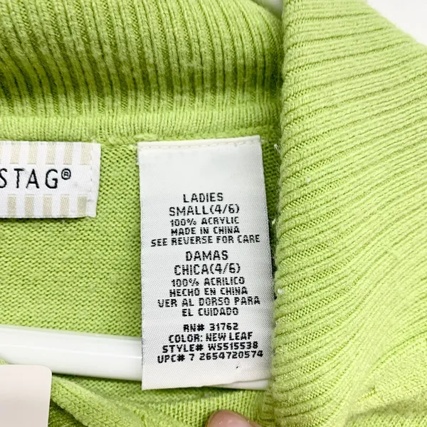 Vintage White Stag Sweater Women Sz Small Green Collared Button Front 3/4 Sleeve - Image 2