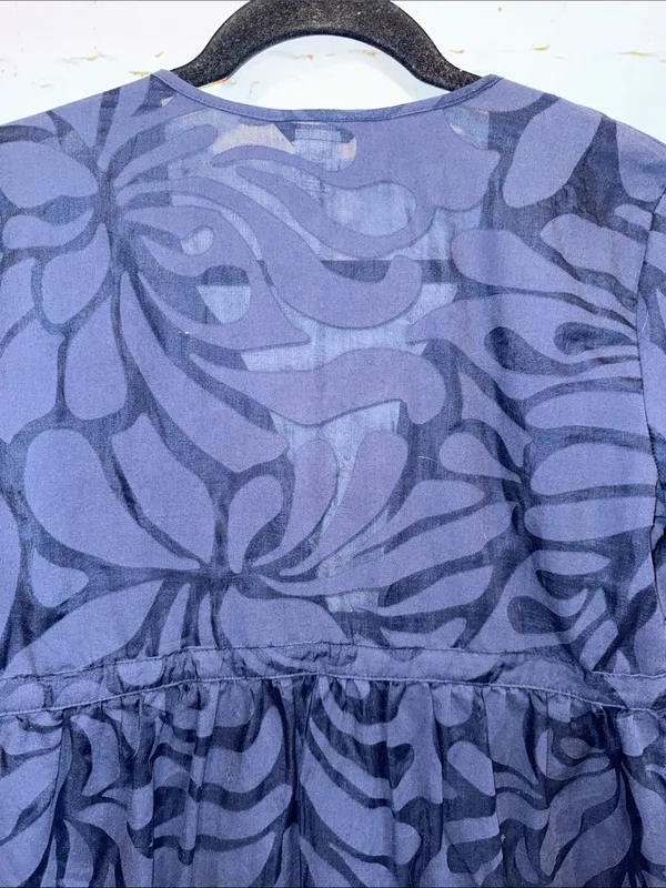 J. Crew Navy Swirl-Print empire waist Tie-Front Long Sleeve tunic cover up Small - Image 5