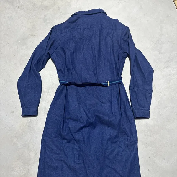 Vintage LL Bean Denim Jean Blue Shirt Dress Size 10 Women's Belted Button Down - Image 6