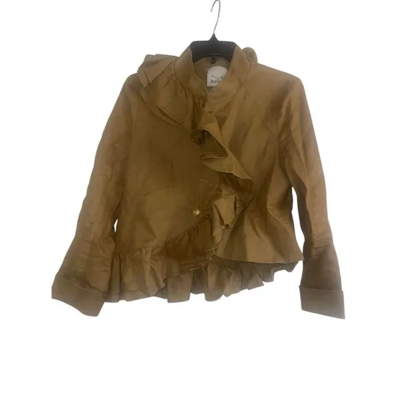 ✨Anthropologie RUFFIAN MISE SCENE Sz 4 Jacket Coat Ruffle Linen Silk✨ - Image 4