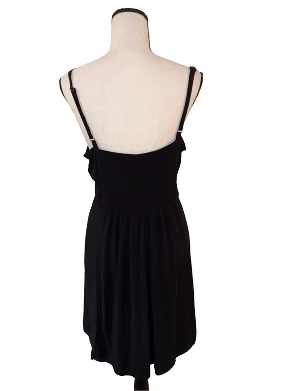 Gap Black Rayon Cami Mini Dress XL Button Front Shirred Back - Image 2