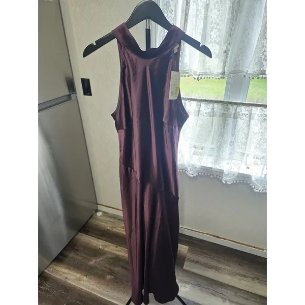 A New Day Red wine colored Satin Halter Backless Midi Slip Dress Size S - Image 5