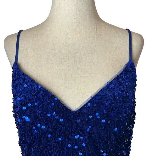 Stacees Gown Women 14 Royal‎ Blue Sequin Prom Lace Up Back Slit Train Formal NWT - Image 5
