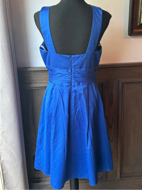 David's Bridal Royal Blue Cross-Over Halter Fit & Flare Mini Dress sz 8 - Image 3