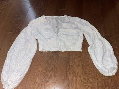 Long Sleeve Crop Top White Size M - Image 3