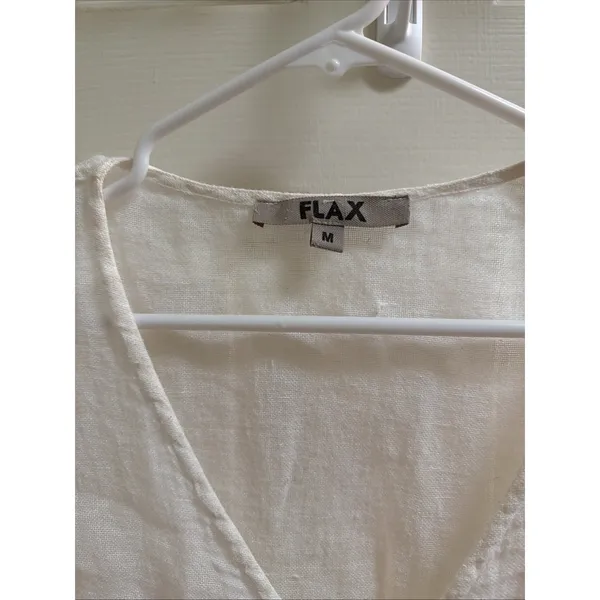 Flax Linen Sz M Cream White Sheer Tunic Top Shirt Dress Beach Coverup Breezy - Image 2