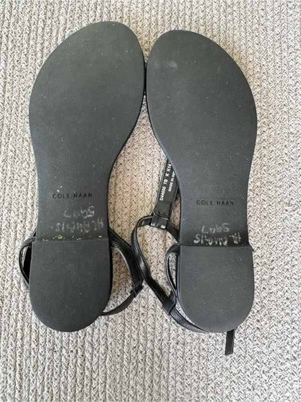 Cole Haan Black T-Strap Leather Sandals with Black Crystal Gems Sz 7 - Image 5