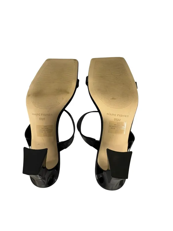 Marc Fisher Zasha Women 9.5 Black Square Toe Heeled Mules Y2K Strappy Sandals - Image 7