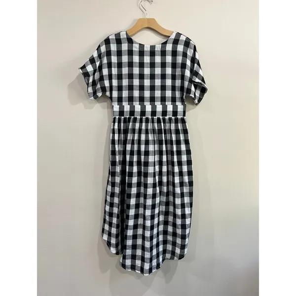 Lulus Checks Out Black‎ White Gingham Button Front Midi Dress Small - Image 2