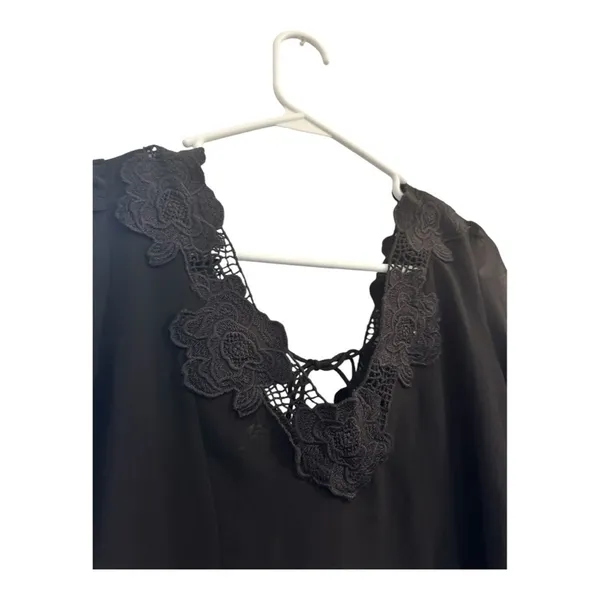 Free People Black Lace Baby Doll Flowy Boho Blouse /// Size XS - Image 3