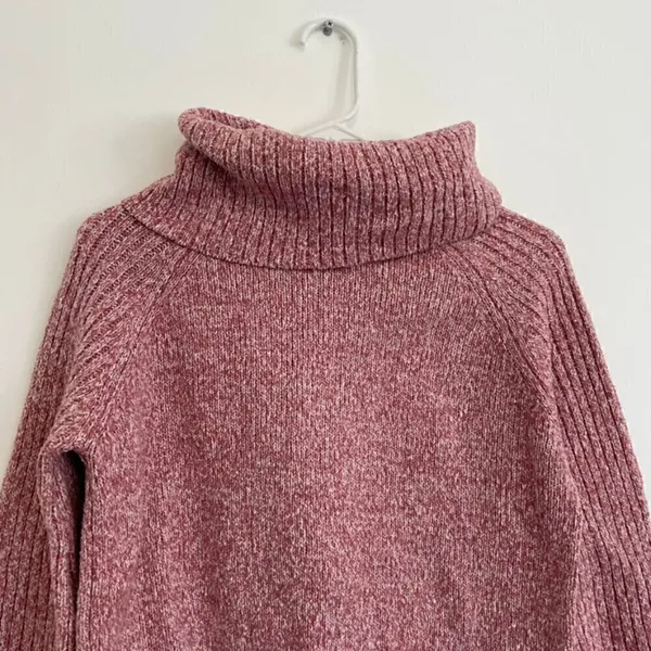 NINE WEST Cowlneck Sweater Mauve Pink White Marled Heather Cowl Neck Puff Sleeve - Image 3