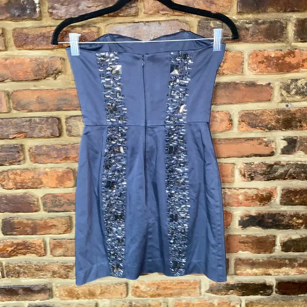 French Connection Vintage Y2k Blue Beaded Embellished Strapless Dress Size 4 - Image 6