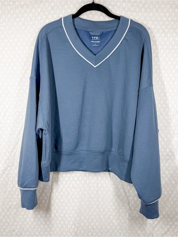 Abercrombie & Fitch YPB Blue White Piping Neoknit Crop Sweatshirt - Image 2