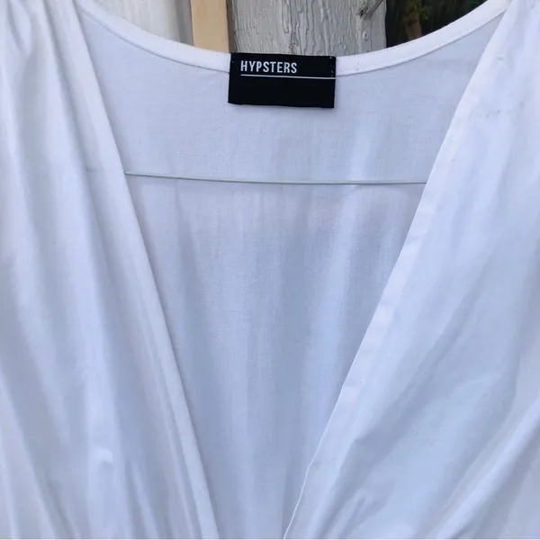White Cotton Blend Tiered Puff Sleeves Maxi Dress M - Image 3