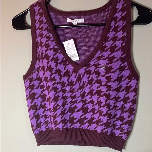 Pacsun Purple Houndstooth Women's‎ Top - Image 4