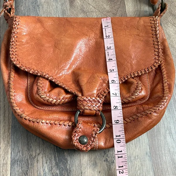 FRYE Cognac Leather Crossbody Saddle‎ Bag Braided Boho Chic Western Inspired - Image 13