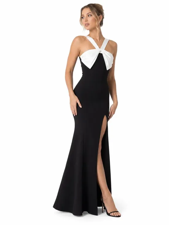 NEW Lulus Luxurious Outlook Black and White Bow Mermaid Maxi Dress - Image 3