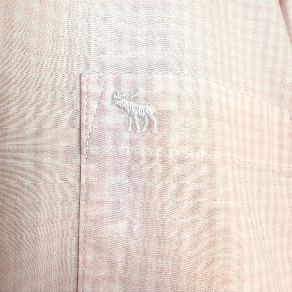 Abercrombie & Fitch Icon Button up Shirt Peach/Pink White Check Sz M Preppy Twee - Image 2