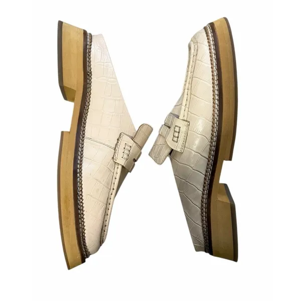 Free‎ People Lilith Loafer Mules Cream Crocodile Print Women's Size 38 - Image 7