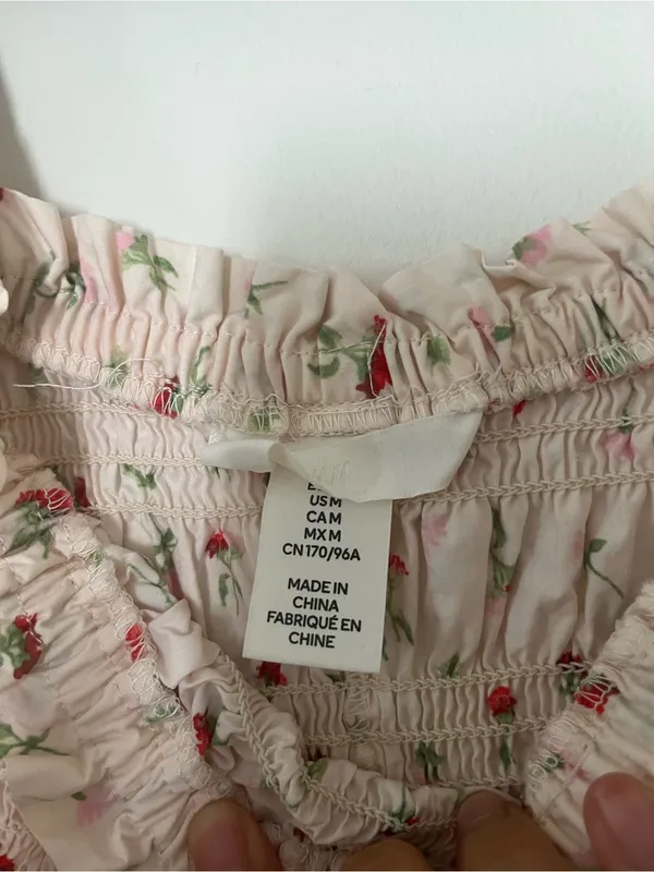 Cream Red Ditsy Floral Print Cottagecore Milkmaid Puff Sleeve Midi Dress Medium - Image 5