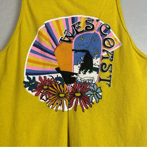 ⭐️Free People we the free west coast yellow swing graphic tank top size small - Image 4