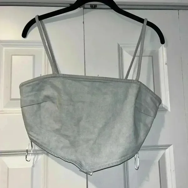 ZARA Minimalist Light Gray Cotton Crop Top Bustier Summer Tank Denim, Crop A37‎ - Image 2