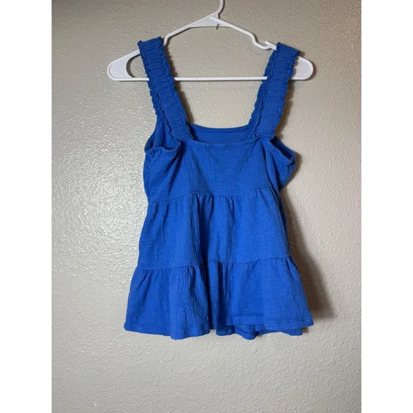 Altar'd State Kelly Tiered Tank Top Blue Smocked Ruffle Strap Size L - Image 2