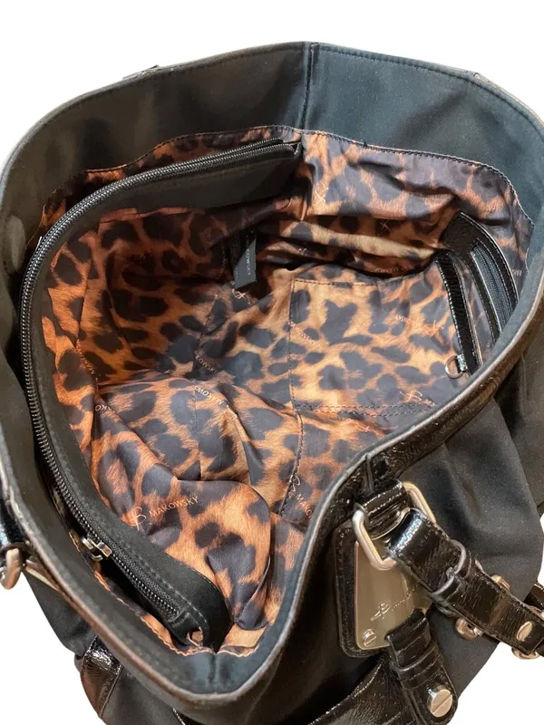 B Makowsky wms Vtg black leather canvas silver hobo shoulder handbag SKU 10537 - Image 14