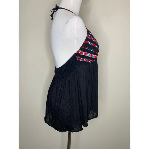 Y2k American Eagle Black Embroidered Halter Top Babydoll Sz Large Boho Festival - Image 4
