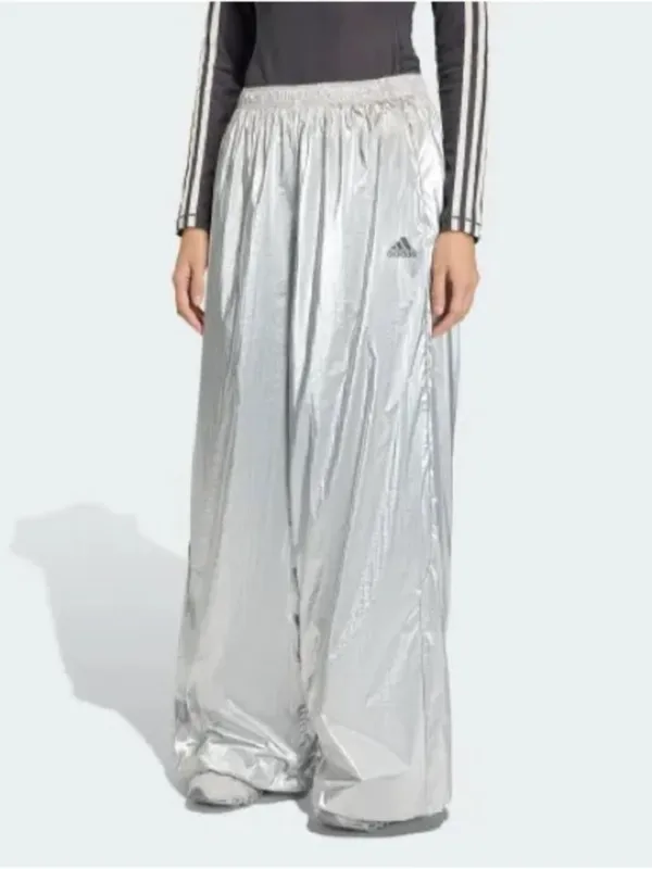 adidas Metallic Silver Wide-Leg Joggers L - Image 2