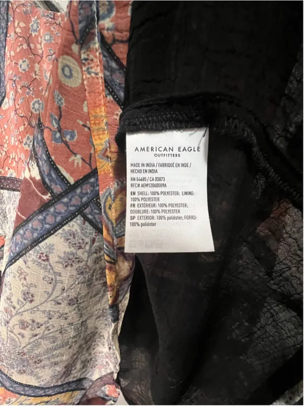 American Eagle Patchwork Floral Paisley Boho Long Sleeve Flowy Blouse - Image 5