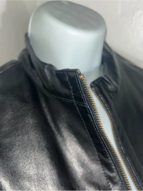 A.M.I Classic Black Leather Jacket - Women's Zip Front Size Small - Image 3