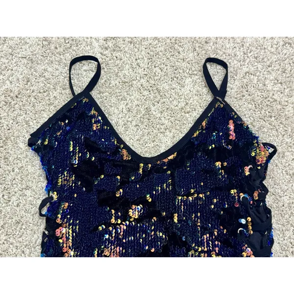 iHeartRaves Sequin Burnout Lace Up Bodysuit Rave Festival Party EDM Size S - Image 4
