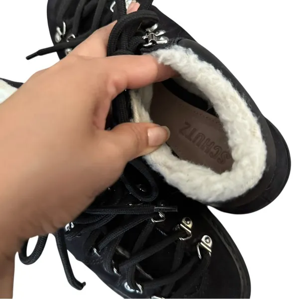 SCHUTZ Lucille Lace Up Sherpa Leather Suede Clogs Mules Sneakers - Image 9