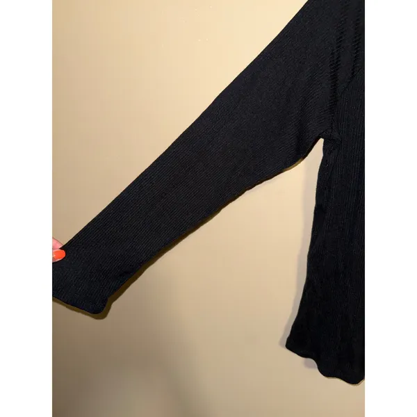 Maurices Grunge Black Ribbed‎ Lace Henley V-Neck Long Sleeve Top XXL Minimalist - Image 3