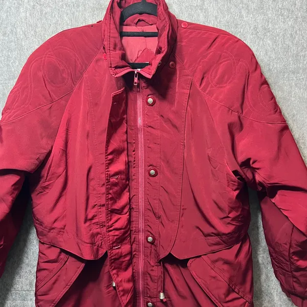Vintage 90s Basic‎ Editions Winter Coat Puffer Quilted Lined Button Up Red Large - Image 4