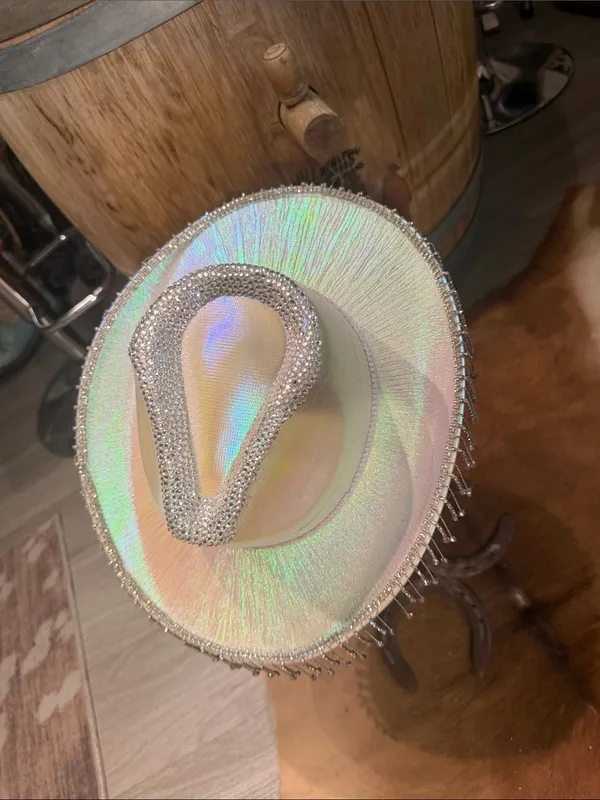 Holographic Rhinestone Fringe Western Cowgirl Hat Festival costume Halloween - Image 6