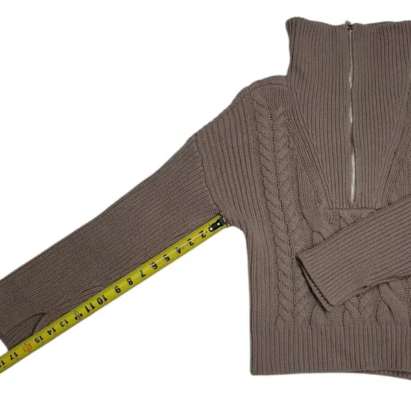 Abercrombie & Fitch V-Neck Sweater Collared Pullover Cable Knit Beige Size:M - Image 4