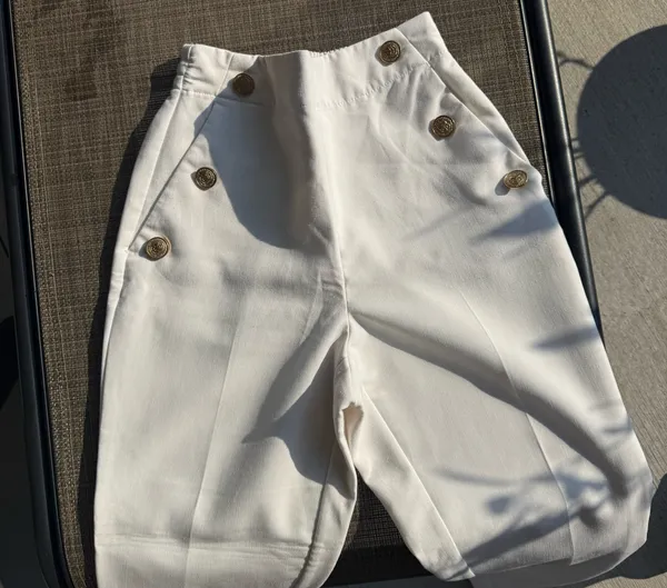 Zara White Tailored Trousers with Gold Buttons - Image 2