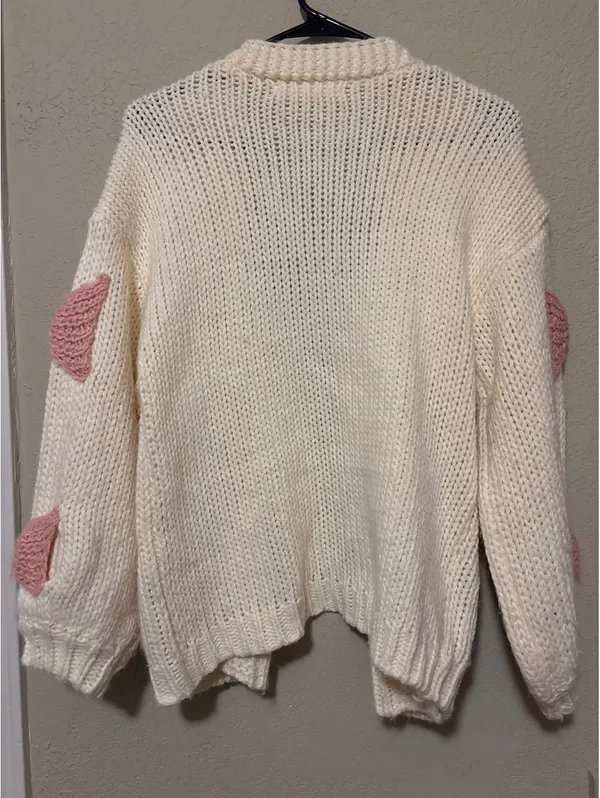 Altar'd State White Knit Cardigan with Pink Bow Accents XS - Image 3